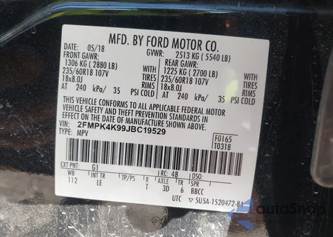 2018 Ford Edge Titanium z USA, uszkodzony, nr VIN 2FMPK4K99JBC19529